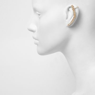 Gold tone AB effect stone cuff earrings